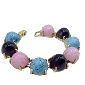 VTG 1950's Unsigned Schiaparelli Gum Drop Art Glass Cabochon bracelet 7"